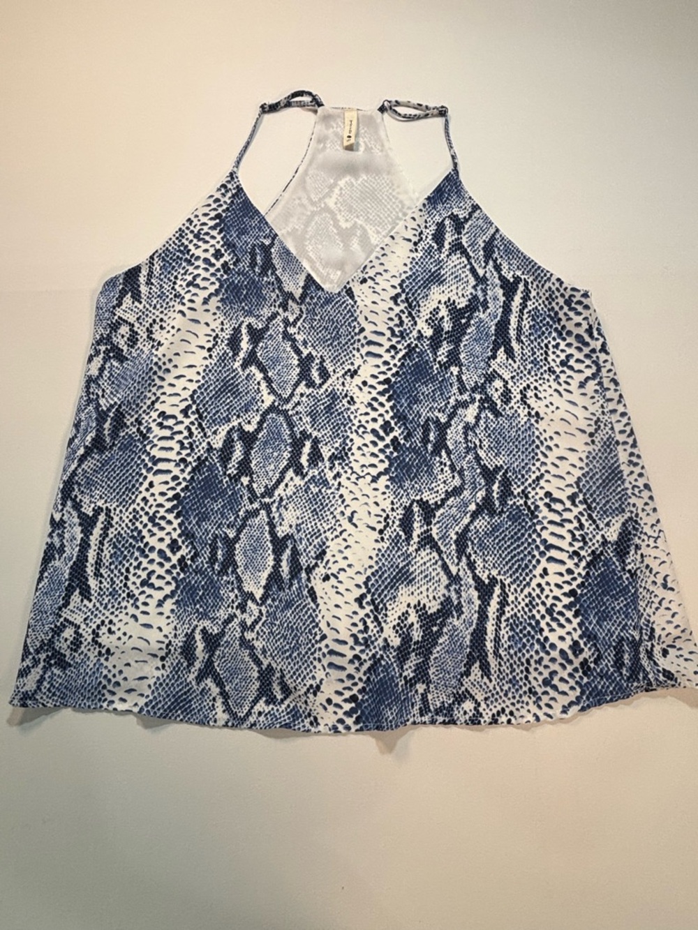Tyche Blue and White Snake-Print Halter Top